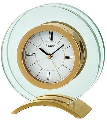 Seiko Round Gold and Glass Mantel Clock